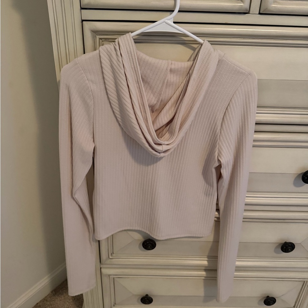 NWOT Hollister Light Beige Ribbed Zip-Up Hoodie - Picture 3 of 3